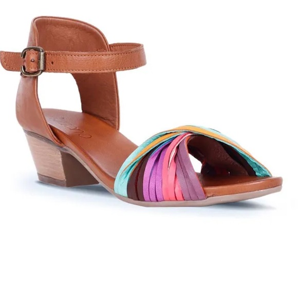 Bueno Shoes - Bueno Multi Color Colorful Leather Block Heel Ankle Strap Size‎ 37
